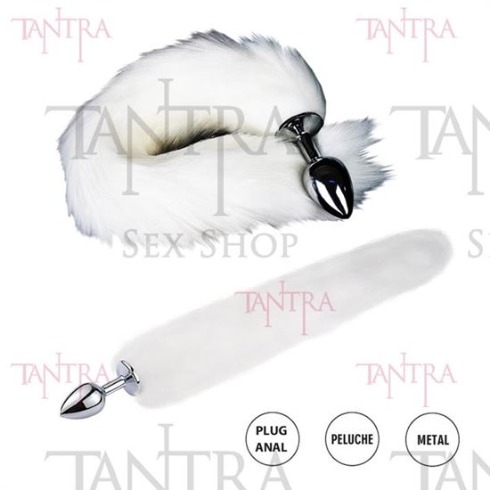 Plug anal metalico con cola de zorro blanca